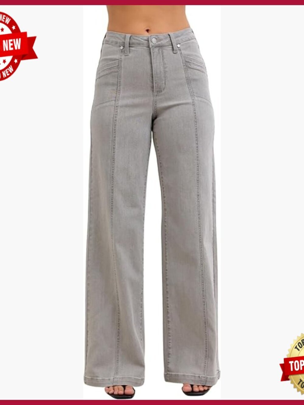 High Rise Wide Leg Jeans with Front Seaming, 33" Inseam